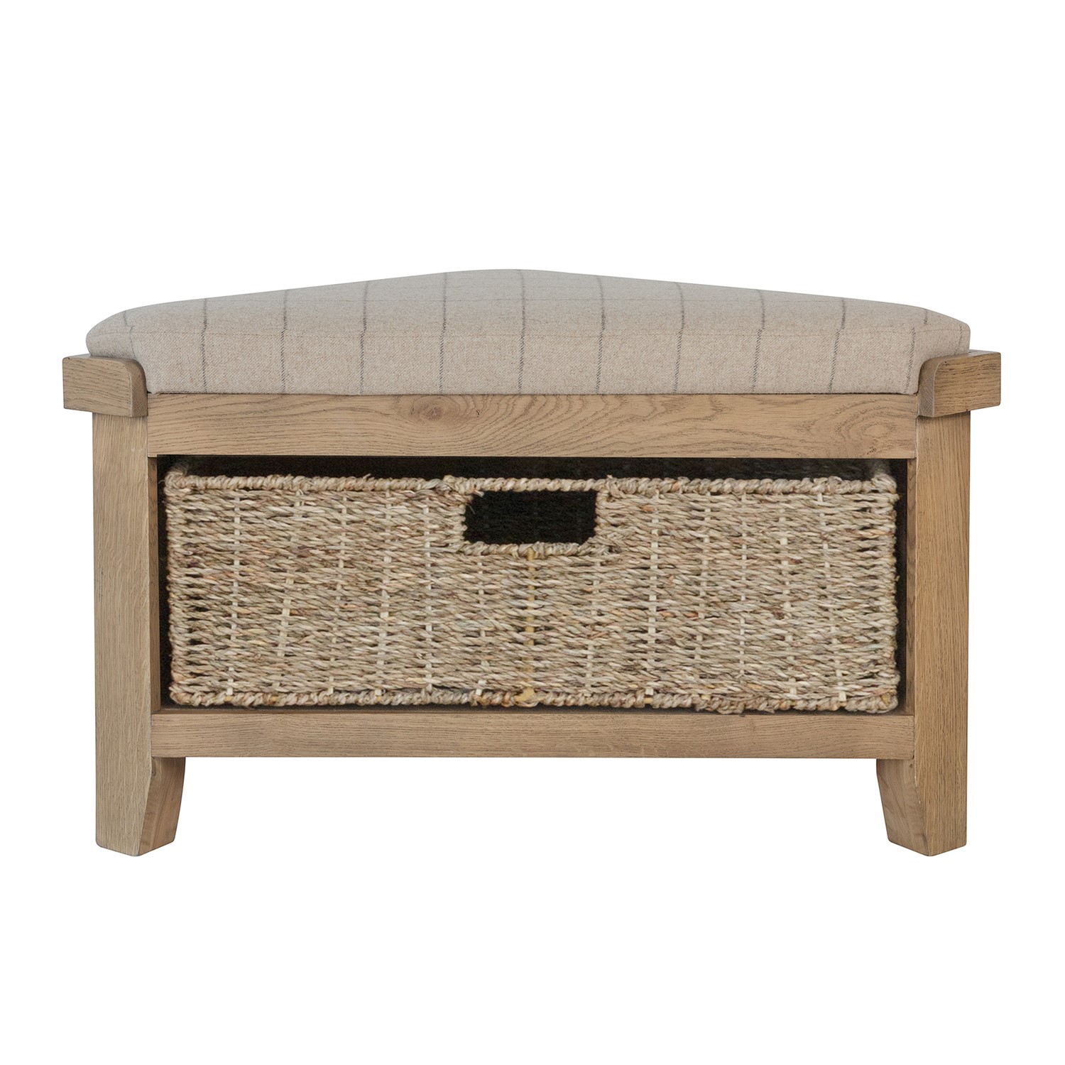 Read more about Cream corner hall bench with wicker basket